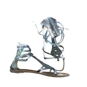 Sandals Greek Goddess Athena style silver flats 9